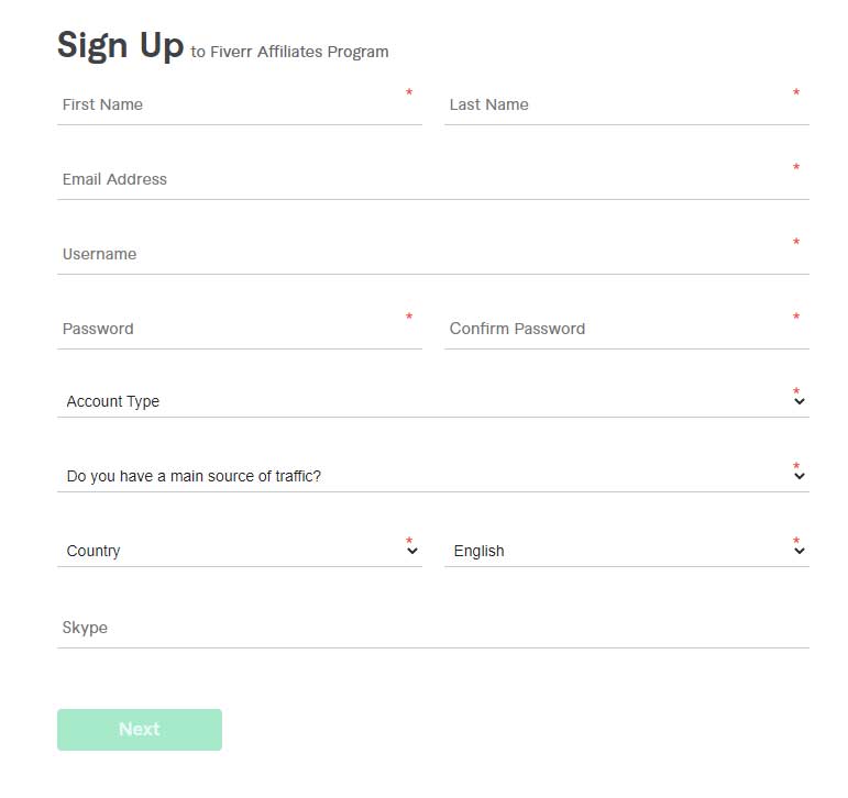 Fiverr Affiliate Program signup
