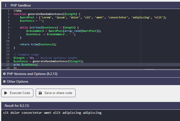 PHP random sentence generation